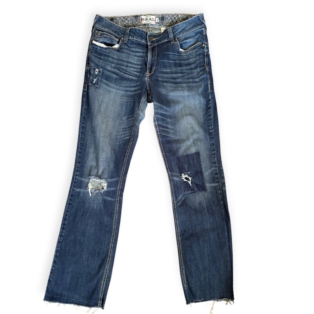 Ariat REAL Denim Womens 34XL Distressed Mid Rise Straight Leg Jeans Medium Wash